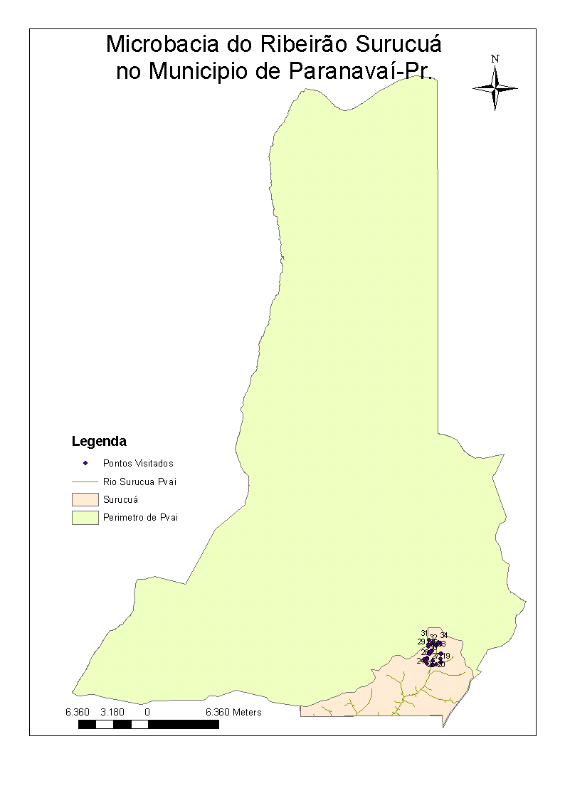 Na ilustração abaixo, área de Pesquisa na Microbacia do Ribeirão Surucuá, em propriedade com acesso ao manancial de recursos hídricos