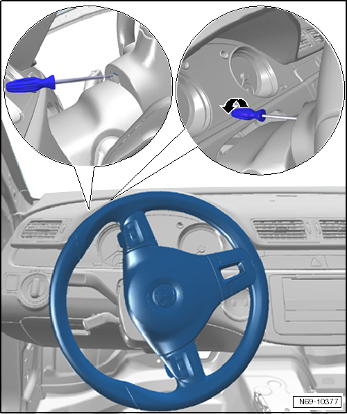 Desprender a unidade de airbag do volante. As descargas electrostáticas podem ter como consequência o disparo inadvertido do airbag.