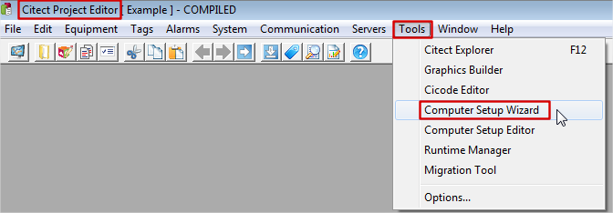 Configuração - Cliente > Com a aplicação compilada faça o Computer Setup