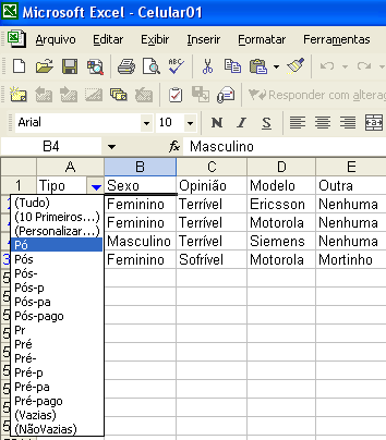 Os dados perdidos encontram-se nas células A52, A605, A1250, A2414, A2638, A4051 e A4192, totalizando 7 observações.