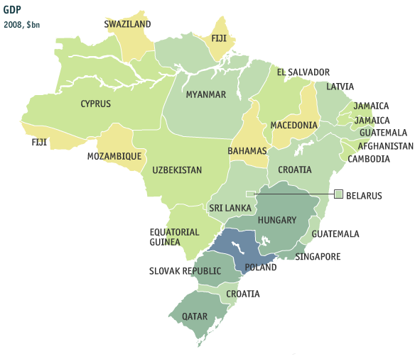 Heterogeneidade das Áreas de Concessão Estados Brasileiros comparados a outros Países: PIB Estados Brasileiros comparados