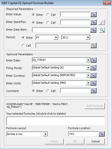 Dentro da caixa de Prop Data, há dois botões: Upload e Formula Builder. O Formula Builder ajuda a criar fórmulas para dados proprietários.
