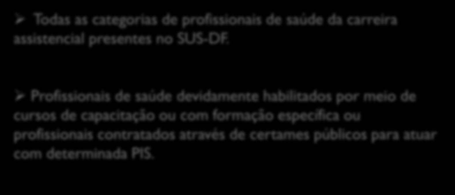 Todas as categorias de profissionais de saúde da carreira assistencial presentes no SUS-DF.