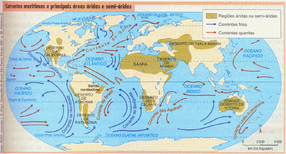 Massas de água que se movimentam pelos oceanos influenciado por