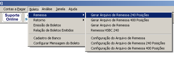 Gerar Arquivo de Remessa No módulo Financeiro, clique no menu Boleto,