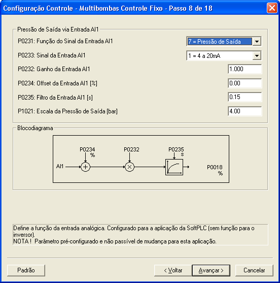 Configuração do Aplicativo Ladder no WLP 6 Apresenta os parâmetros para a configuração da função dos comandos via entradas digitais do CFW-11: P0263: Função da Entrada DI1 P0264: Função da Entrada