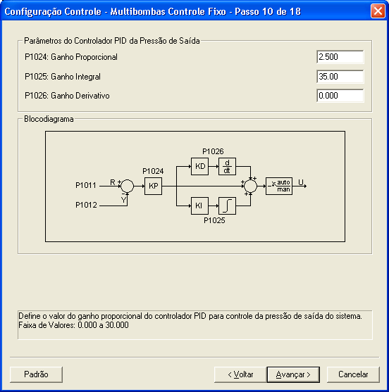 Configuração do Aplicativo Ladder no WLP Apresenta os parâmetros para configuração do setpoint para controle da pressão de saída via parâmetro: P1022: Setpoint 1 para Controle da Pressão de Saída