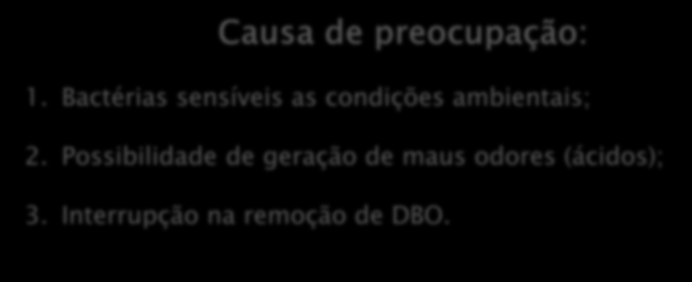 Considerações sobre a existência de etapa anaeróbia em um reator aberto Causa de preocupação: 1.