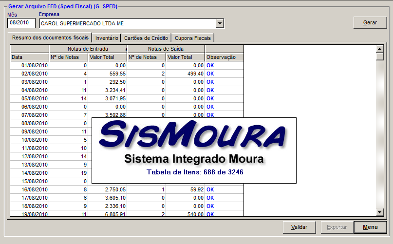 Após validar os dados, os mesmos devem ser exportados.