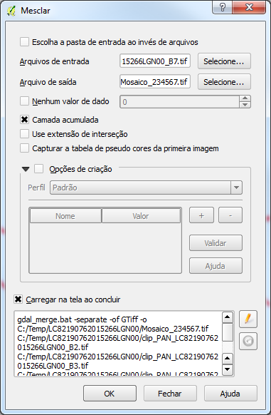 3. Selecionar as coordenadas de recorte, clicar em Clip selected rasters e escolher a pasta onde serão gravadas as imagens.