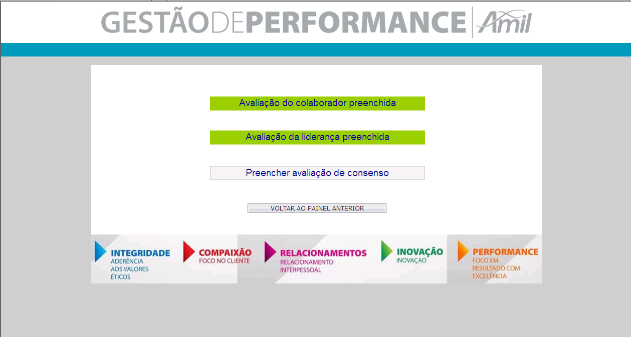 Ao acessar o formulário, selecione a opção que melhor descreve a sua percepção sobre o seu colaborador. Durante a sua avaliação, será possível visualizar a avaliação dele.