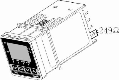 Entrada de corrente de 4-20mA/0-20mA O Instrumento por sua vez, possui uma entrada de corrente de 4-20mA, que necessita a colocação de um resistor de 249ohms na entrada dos terminais 4 e 5.