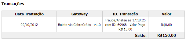 LOG RETORNO AUTOMÁTICO Você poderá acompanhar os logs dos retornos de cada transação através do menu Billing opção Gateway Log ou http://seuwhmcs/admin/gatewaylog.