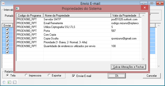 37. Criada a nova tela Envio E-mail para o Controle de Portadores. Nesta tela é possível enviar um e-mail para qualquer portador cadastrado no sistema.