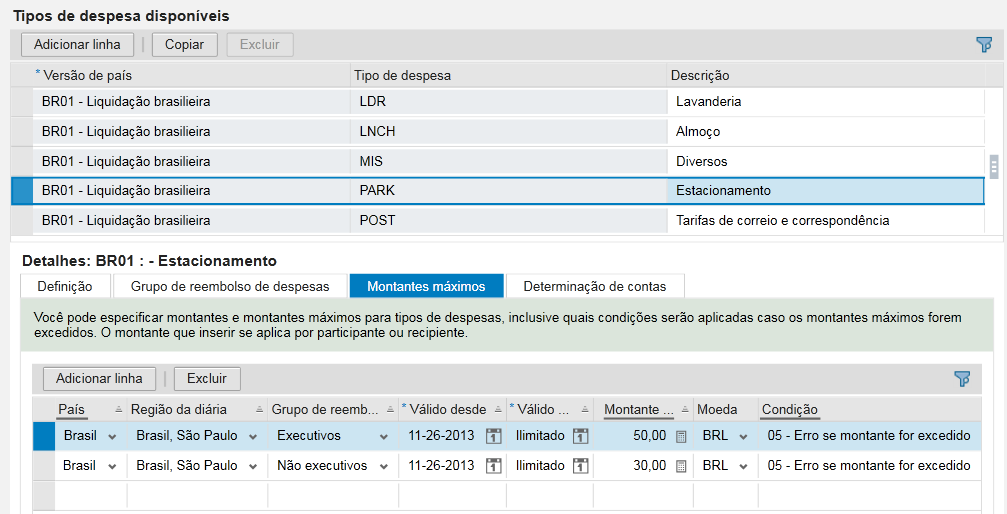 Definição da política de despesas