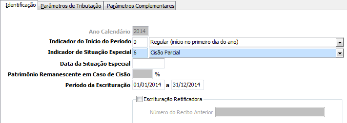 Patrimônio Remanescente em Caso de Cisão: Campo habilitado apenas quando o Indicador de Situação Especial for igual a 6.