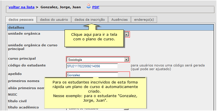 Para os estudantes inscrividos de esta forma