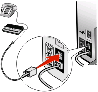 4 Ligue um segundo cabo de telefone entre o telefone e o atendedor de chamadas. 5 Ligue um terceiro cabo de telefone entre o atendedor de chamadas e a porta EXT da impressora.