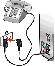 Ligar directamente a uma tomada da rede telefónica na Alemanha Ligue a impressora directamente a uma tomada da rede telefónica para enviar e receber faxes sem utilizar um computador.