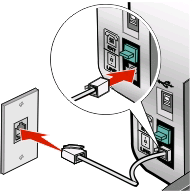 3 Remova a ficha de protecção da porta EXT da impressora. 4 Ligue um segundo cabo de telefone entre o modem do computador e a porta EXT da impressora.