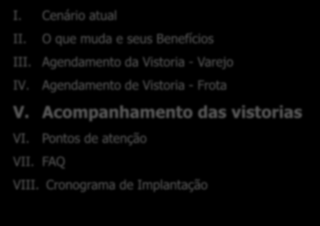 Objetivo Apresentar os novos procedimentos para agendamento da vistoria prévia Agenda I. Cenário atual II. O que muda e seus Benefícios III.