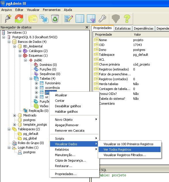Clicando com o botão direito na tabela, selecionar Visualizar Dados e depois