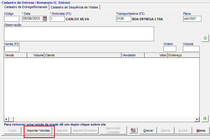 Importar Vendas Para importar várias vendas