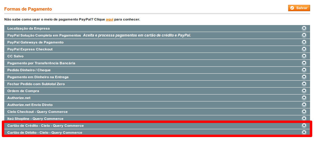 Nesta tela, expanda a listagem de módulos instalados e confira se o módulo de integração está instalado.