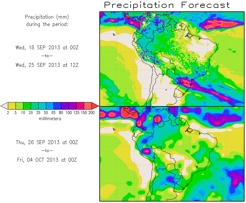 As chuvas se concentraram no noroeste do Estado do Amazonas, bacia do Alto Rio Negro, com valores superiores a 90 mm na região da Cabeça do Cachorro e Médio Rio Branco.