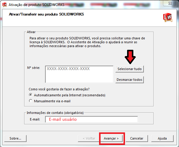 A seguir escreva um e-mail para informações de contato e clique em Avançar e