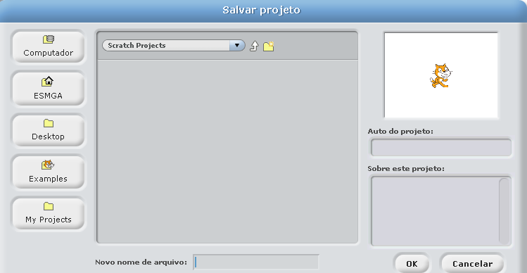Ou então em File salvar ou salvar como Figura 3 gravar um projecto em Scratch 5.