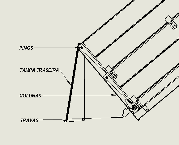 3.4 Montagem das Tampas As tampas dianteira e laterais são acopladas na plataforma através de engates-rápidos, e entre si através dos pinos trava. 3.