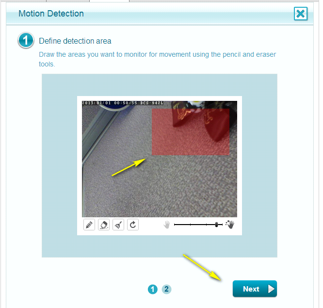 Etapa 5: Selecione a área de detecção e sensibilidade que você gostaria utilizando as ferramentas de desenho.