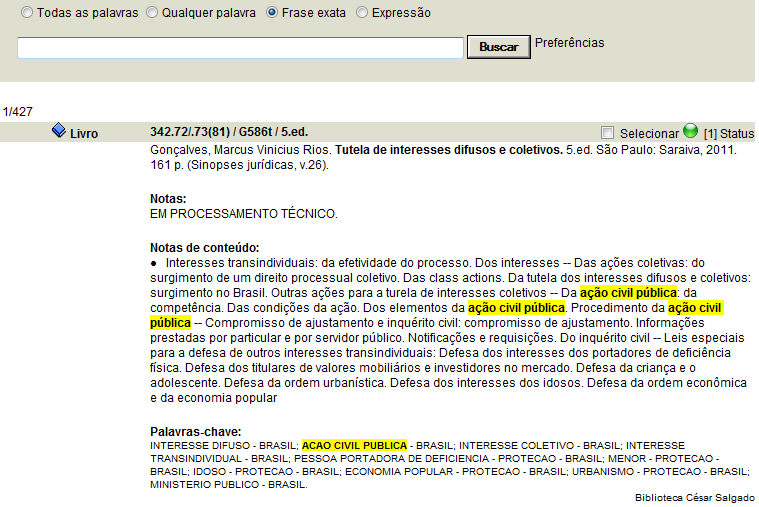 3.4.1 COMO PESQUISAR Acesse o site oficial do Ministério Público clique em SERVIÇOS e escolha a opção Biblioteca, e em seguida acesse o link Catálogo online.