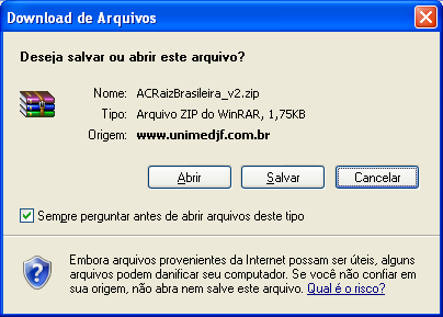 POP. 2/5 ) Ao entrar no site www.unimedjf.com.br em ÁREA RESTRITA ou AGENDAMENTO ONLINE, há um aviso informando a necessidade de instalação de um plugin de atualização do Certificado Digital.