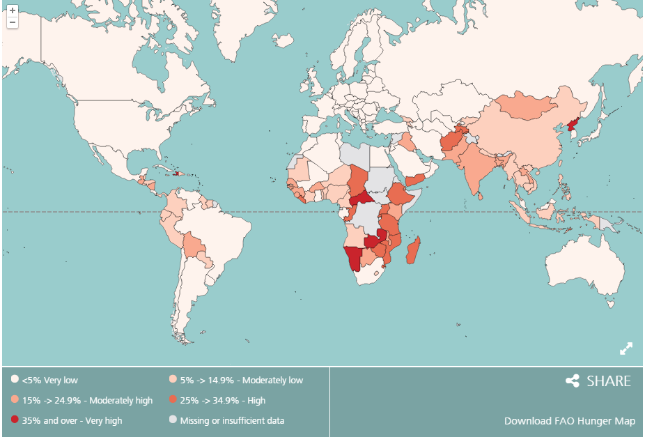 Mapa da Fome em 2015 (Cumprimento da Meta de Erradicação da Fome na Nova Agenda de Desenvolvimento Sustentável Pos-2015) A queda entre 1990 e 2014 foi de 85%,