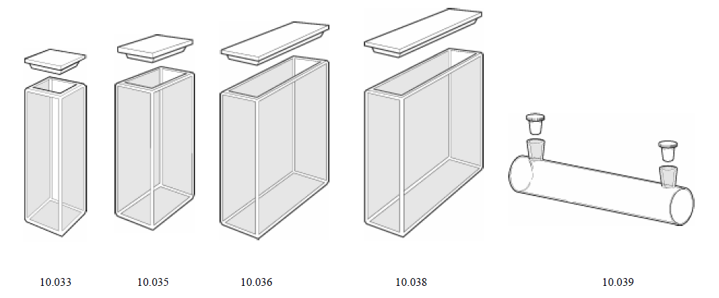 CUBETAS Diferentes tamanhos (caminho ótico) de cubetas 10 mm 20 mm 30 mm 50