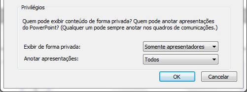 O moderador pode definir quem serão os apresentadores da reunião.