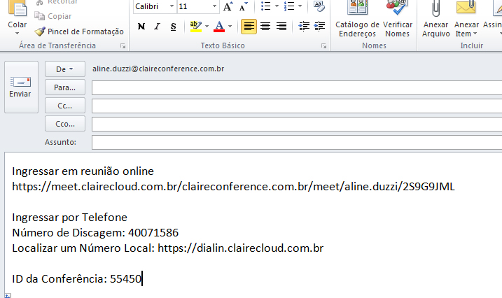 Para cada reunião é gerado um ID da conferência.