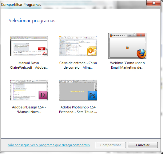 6.4.2 PROGRAMA O moderador pode escolher o programa que deseja compartilhar com os participantes.