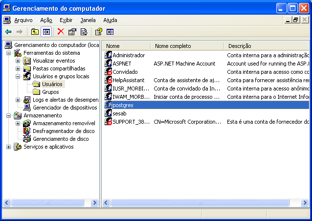 Configuração Usuário - Postgres