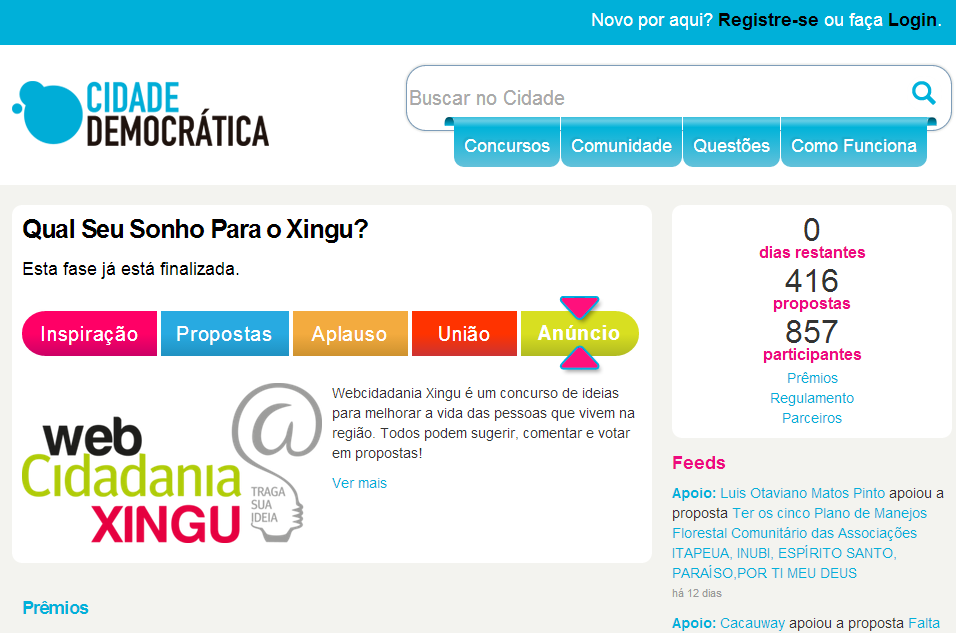 população que habita a área da bacia do Xingu. As propostas mais votadas, portanto vencedoras do Concurso, foram entregues ao Comitê Gestor do PDRS Xingu.
