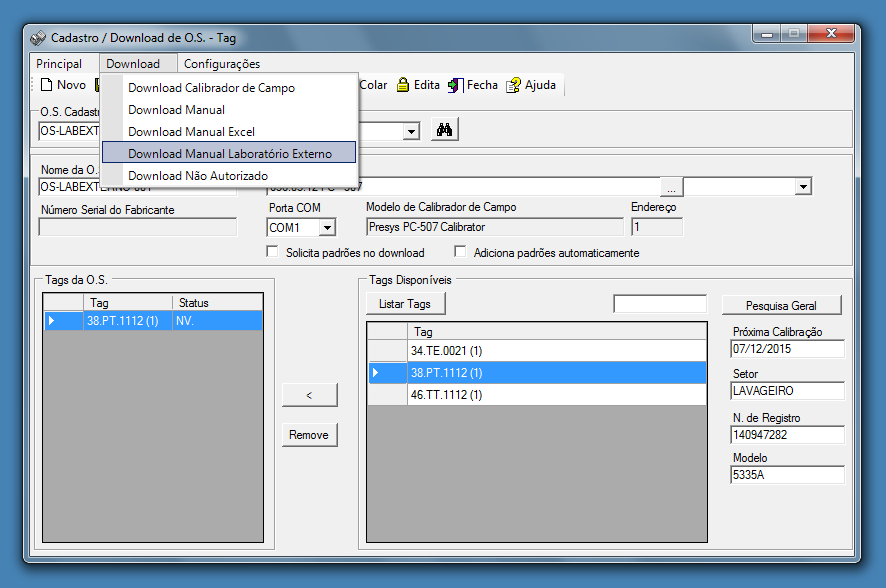 5.6.6 - Download e Upload para Laboratório Externo O Isoplan permite gerar uma ordem de serviço que será enviada ao