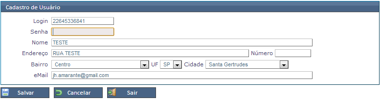 I RESPONSAVEL: Acesse o menu Gerenciamento, Usuários, selecione a opção Inserir II - EMISSOR DE NFE: Acesse o Menu Operacional, Usuários, selecione a opção