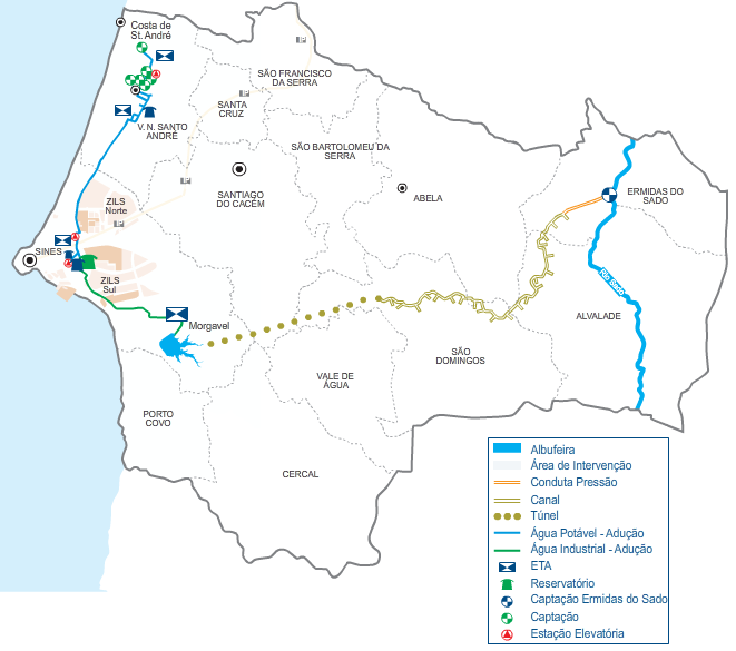 ENQUADRAMENTO Subsistema de Abastecimento de Água Industrial Captação do Sado; Adução Sado Morgavel; Barragem e albufeira de Morgavel; Captação de Morgavel; Estação de Tratamento de Água de Morgavel