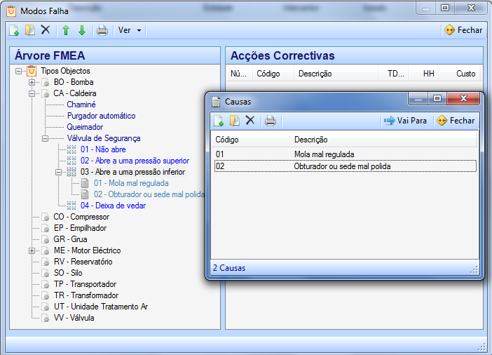 e dependendo do modo de trabalhar do utilizador, este pode enumerar de forma mais específica os modos de falha para cada órgão (Figura 3).