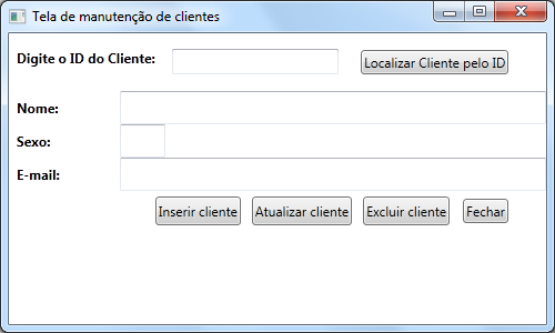 Figura 4: Janela para cadastro de clientes XAML da janela Cadastrar Cliente <Window x:class="sistemapontovenda.clscliente" xmlns="http://schemas.microsoft.