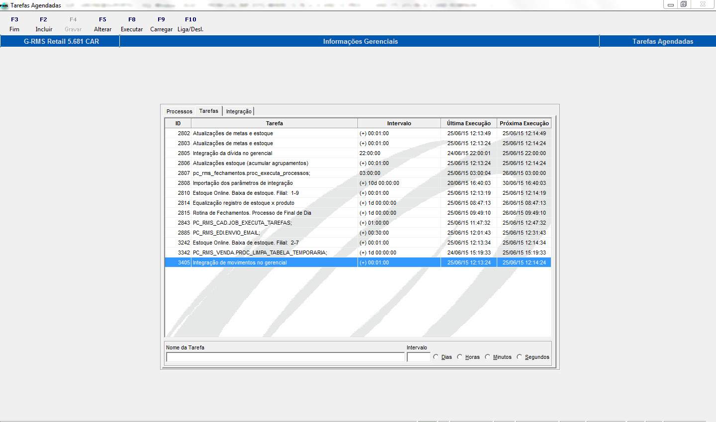 Integração de movimentos no Gerencial Integra os movimentos (venda, compra, transferência, entre outros). Os demais JOBS fazem parte de outros processos e módulos.