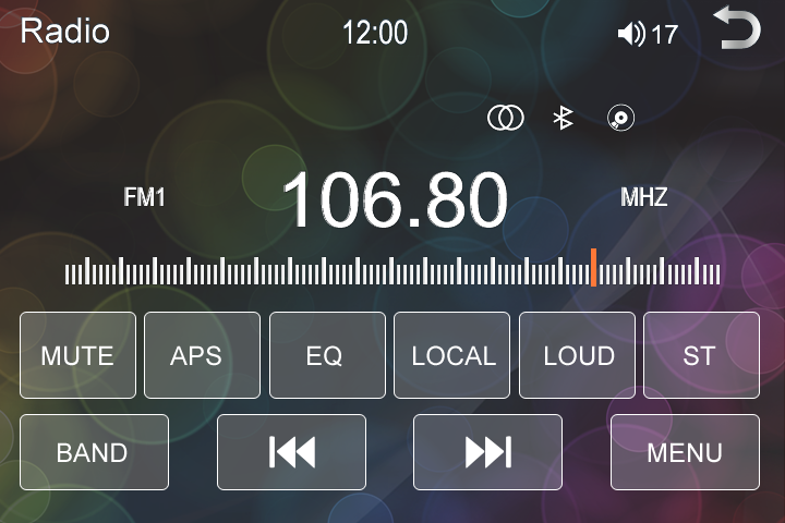 Operação do rádio 1. Escolha da banda No menu principal, através do sistema de toques na tela, ou através da tecla MOD/MUT, selecione o modo de reprodução rádio.