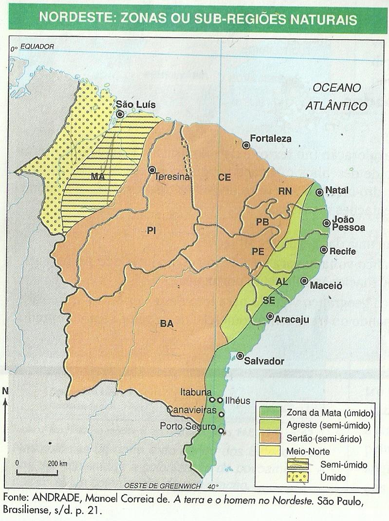 Sub-Regiões nordestinas Meio Norte: Área de transição entre a Amazônia e o Sertão nordestino;